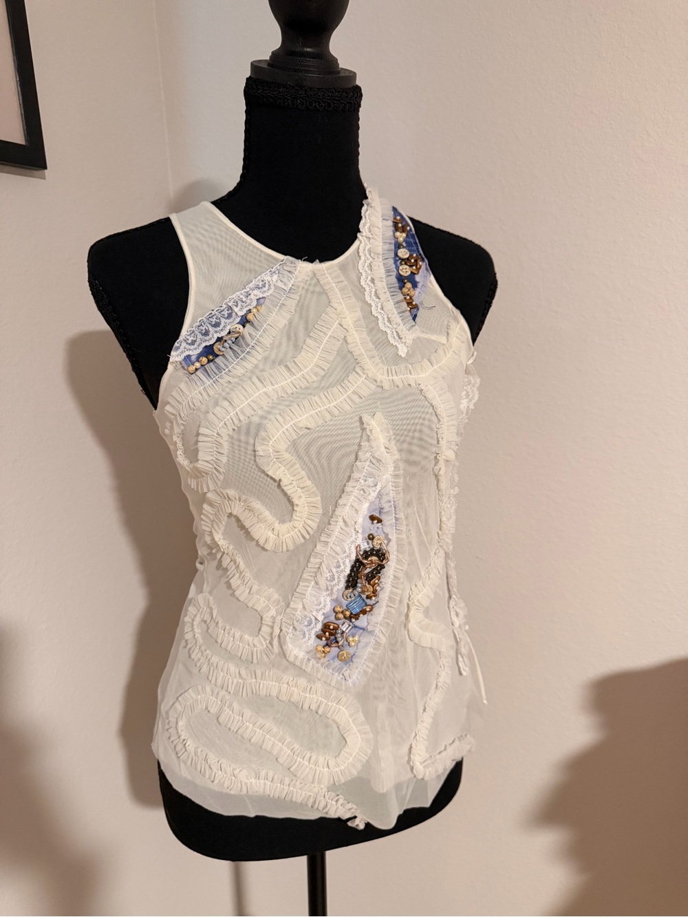 Fairycore Boho Embellished Mesh Top | Cottagecore Lace Beaded Tank